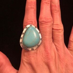 Jewelry - Faux Turquoise Silver Tone Statement Ring